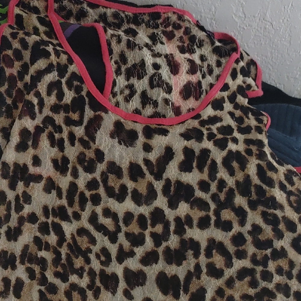 Leopard Print Top with Pink Trim